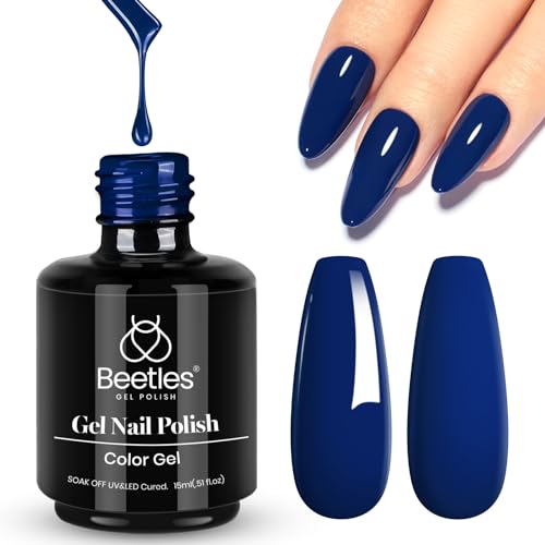 beetles Gel Nail Polish 15 ml Midnight Navy Blue Solid Dark Blue Color Soak Off LED UV Lamp DIY Decoration Spring Manicure Art Design Salon at Home Gel Nail Gift for Women and Girls
