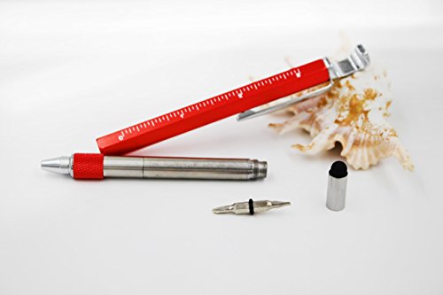 Jason Yuen 2Pcs Pack 7 In 1 Multi-Function Metal Tool Pen With Ruler,Ballpoint Pen,Phone Holder,Stylus,2 Screw Driver And Opener, Multifunction Tool Pen Fit For Mens Gift (Model C, 2Pcs Light Red) #TOP4