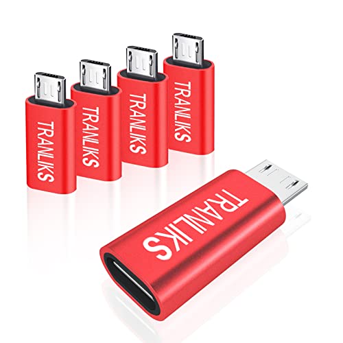 TRANLIKS Adaptador Tipo C Hembra a Micro USB Macho para Carga y Sincronización de Datos(5 Piezas Rojo) Cover