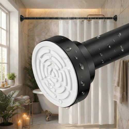 Herrlich Homes (125 to 220 cm Extendable Shower Curtain Tension Rod | Non-Drilling Anti-Skid Spring Pull Rod | Adjustable Size | with Rubber Pads | Stainless Steel| Black | 1 Piece | XL