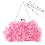 JAMBHALA Women Elegant Evening Purse, Small Floral Clutch Bag with Detachable Chain for Wedding, Party, Prom (HotPink)