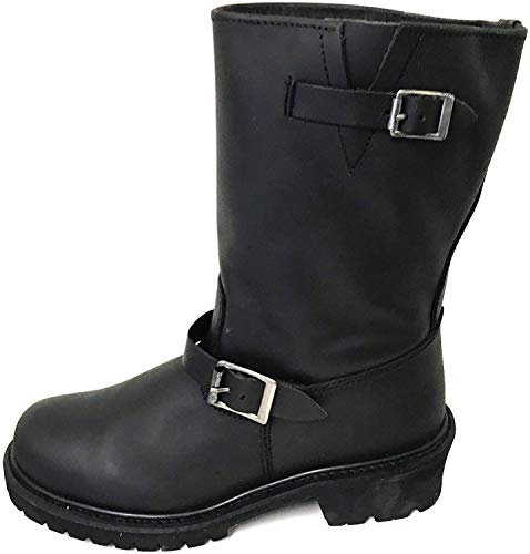 Men's Engineer Boots Motorcycle Classic Harness Genuine Leather 12" Biker Riding, Black2