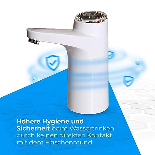 NK Wasserspender - LED-Anzeige, 1200 mAh USB-Akku, Silikonmaterial, kompatibel mit 4,5L 5L 7,5L 10L 11,3L 15L 18,9L (3,8 und 4,8cm Adapter) - Weiß