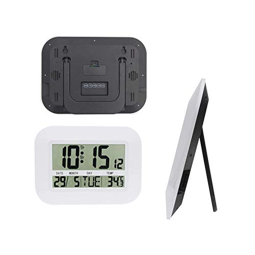 Heqiao Silent Desk Clocks Digital Wall Clock Simple Large Lcd Alarm Clock With Temperature Calendar For Home Office (Ivory White) #TOP3