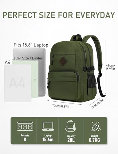 Image of Kasqo School Backpack, 20L Dual Compartment Bookbag for Boys Teens, Green