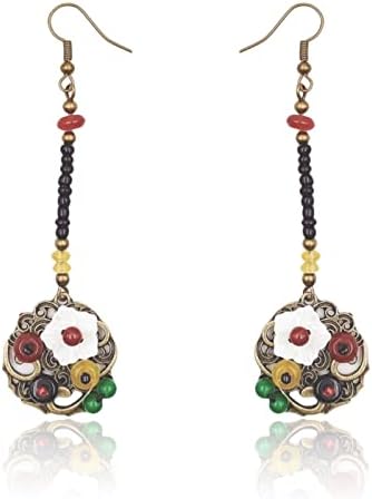 Vintage Boho Dangle Earrings Round Bronze Drop Long Dangling Earrings for Women Girls