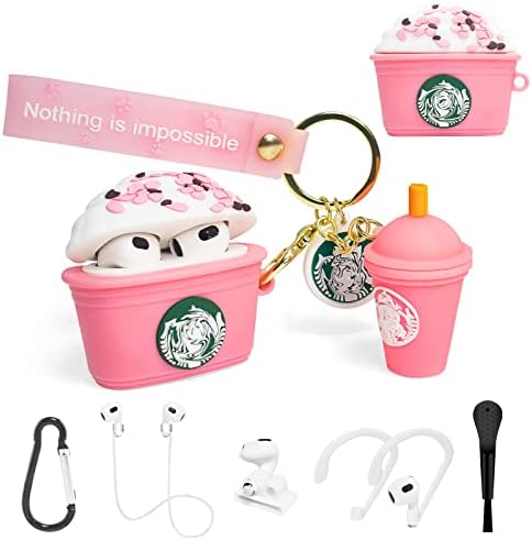 Cute Airpods 3rd Generation Case, 3D Cartoon Pink Drink Cup Cover for Airpod 3 Case, 7in1 Accessories Kawaii Pendant with Anti-Lost Keychain Airpod 3rd Generation Case for Girl Women -SUIHUOJI