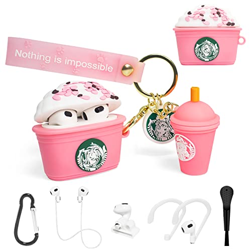 Cute Airpods 3Rd Generation Case, 3D Cartoon Pink Drink Cup Cover For Airpod 3 Case, 7In1 Accessories Kawaii Pendant With Anti-Lost Keychain Airpod 3Rd Generation Case For Girl Women -Suihuoji #TOP18