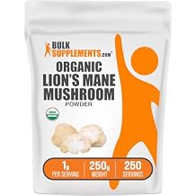 BulkSupplements.com Organic Lions Mane Mushroom Powder - Lions Mane Powder, Mushroom Supplement - Vegan & Gluten Free, 1g per Serving, 250g 8.8 oz Pack of 1