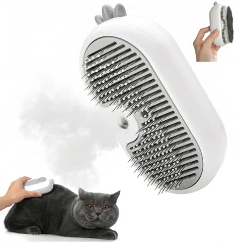 Cat Steam Brush for Shedding,3-in-1 Cat Brushes for Long&Short Haired Cats,Cat Grooming Brush Easily Removing Loose Hair with One-click Cleaning Button (White)