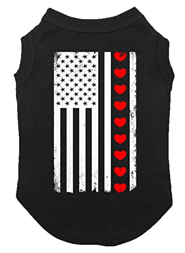 White American Flag with Hearts Stripe Dog Shirt (Black, X-Large)