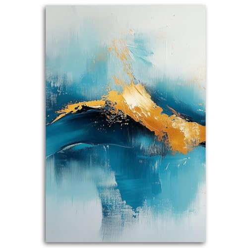 Pintura abstracta azul dorado: el cuadro en lienzo de 50x70 cm ideal para un salón minimalista