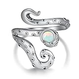 TYSO Octopus Ring 925 Sterling Silver Tentacle Ring Adjustable Ocean Rings Jewelry Gift for Women (opal)