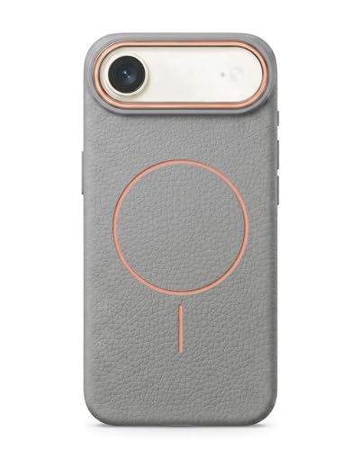 Image of amazon basics Luxury MagSafe Compatible Leather Texture Back Cover for iPhone 17 Air | Raised Camera Protection | Slim Fit Shockproof Case with Metallic Accents (Gray)