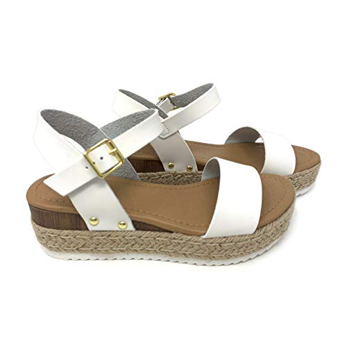 Image of SODA CLIP Top Shoe Women's Open Toe Ankle Strap Espadrille Sandal (10 M US, White NEW)