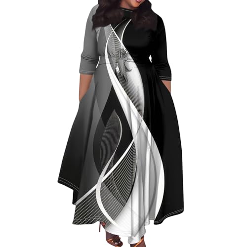 Trendy Plus Size Maxi Dresses for Women 3/4 Sleeve Formal Elegant Floral Ruched Flowy A Line Casual Long Dress