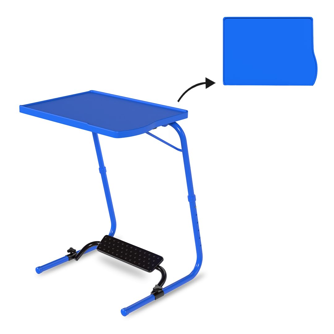 TABLE MAGIC Alloy Steel - Laptop TABLE Mat Finish, Lapdesk, Multipurpose TABLE, TABLE With Footrest, Height Adjustable, Work At Home TABLE (TABLE MAGIC Footrest-Sapphire Blue, Large)