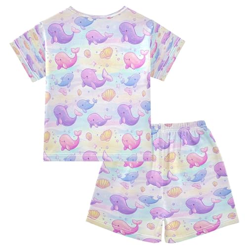 senya Short Sleeve Pajamas Sets Summer Cotton Sleepwear Cute Purple Dolphin2