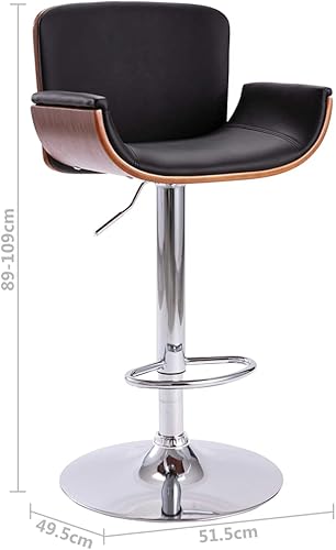 Miniatura 2 de Taburete de bar moderno ajustable de piel sintética negra doblada de madera cromada, metal cromado, altura ajustable de 35 a 43 pulgadas para