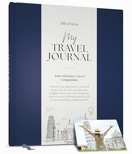 Planificateur de voyage et journal de vacances pour 16 voyages – Album d'aventure bleu marine, liste de seaux et journal de voyage pour femmes, hommes et couples – Cadeau pour les voyageurs