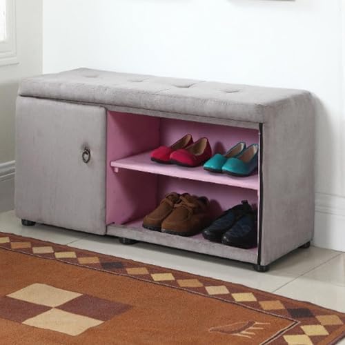 aphrophina Stylish and Functional 18\" Tall Storage Ottoman with Shoe Rack, Silver and Gray, Space-Saving Solution