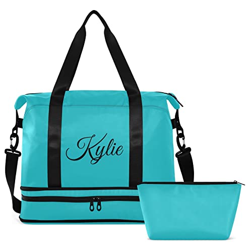 Teal Custom Gym Bag For Women Men Personalized Duffel Bag With Shoe Compartment Weekender Bags Carry On Bag Overnight Bag For Gym Travel Yoga School Men Sport Women #TOP22
