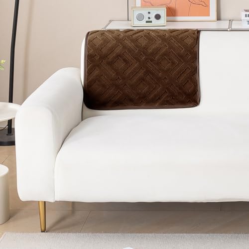 Image of HOKIPO 'Velvet Maze' Premium Sofa Backrest Cover Mat 55x80 cm with Anti-Slip Backing | 1 Pc - Dark Brown (AR-6279-DBR)