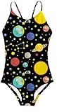 Girls One Piece Swimsuit 3D Printed Summer Cute Trendy Tropical Hawaii Galaxy Bikini Little Big Girls Balck Blue Planet Swimwear Novelty Bathing Suit Beachwear Bandage Bikini 9-10T