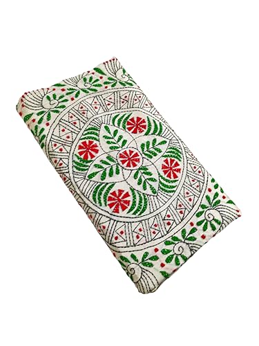 Image of SHRISTI CLOTHINGS Women's Hand Embroidered Cotton Silk Kantha Stitch Saree with Blouse Piece (J420724 OFFWHITED88)
