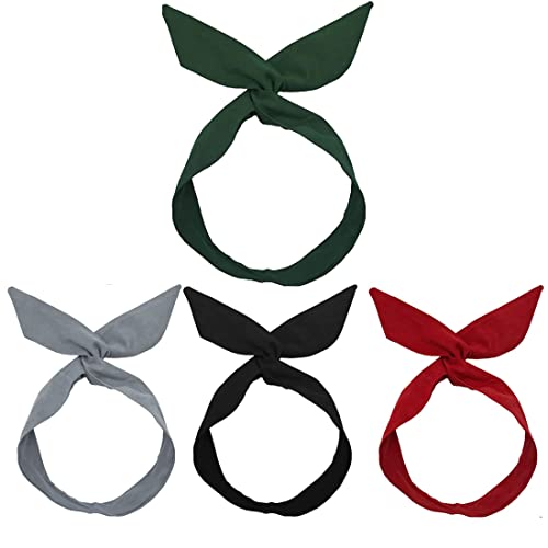 DULSPUE Diadema mujer - 4 unidades de diadema con lazo vintage, diadema para mujer, diadema para mujer, diadema con alambre retro, con alambre de color sólido, para mujer, alambre，cinta pelo mujer