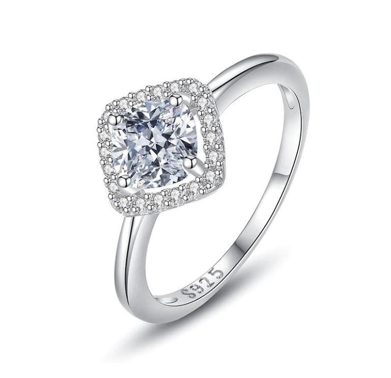 Bague argent 925 anti-ternissement solitaire princesse halo