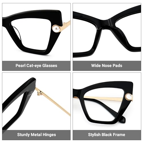 Image of Zeelool Cat Eye Glasses Stylish Pearl Eyewear for Women Blue Light Blocking Glasses Anti Eyestrain Glasses Tilana ZJGX316234 Black