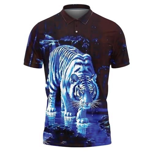 Tiger Lovers Polo Shirts for Men - Mighty Tiger Mens Polo Shirts Short Sleeve Golf Shirts Series 38