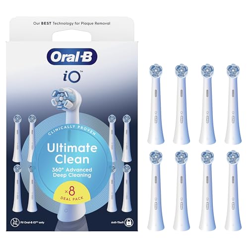 Oral-B Testine di Ricambio iO Series Ultimate Clean White per Spazzolino Elettrico Oral B, 8 Testine Rotonde Autentiche, con setole CrissCross per rimuovere la placca