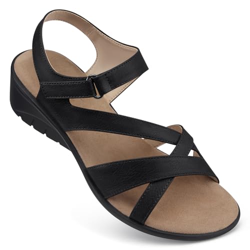 Image of SHIBEVER Wedge Sandals for Women Dressy: Comfortable Low Heel Sandals | Adjustable Casual Dress Shoes with Cushioned Insole and Non-Slip Sole, All-Day Walking