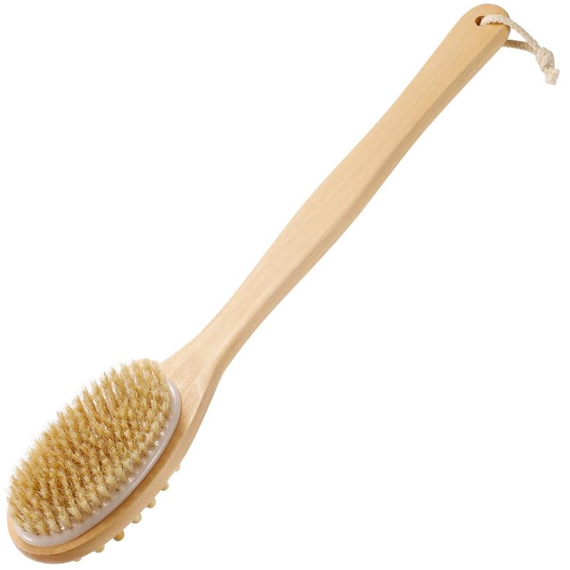 URBAN BOX Wooden Double-sided Bath Brush With Massager and Long Handle | Natural Bristles | Dry Brushing Removes Dead Skin, Treats Cellulite & Stimulates Blood Flow-image-6