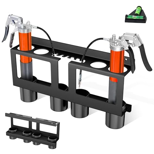 JUGGHOME Grease Gun Holder Grease Gun Rack Wall Mount Compatible with 2 Grease Guns Grease Gun Storage with Removable Drip Cups &Spare Grease Tube Holder for Workshop Garage
