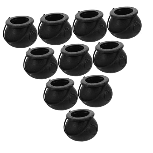 PENIKOKO 10 Piezas Cubos Mini de Halloween Negros con Asa Porta Golosinas para Baldes para Dulces Truco o Trato Decoración Temática Bruja para Fiestas y Regalos Infantiles