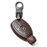 Vitodeco Leather Keyless Entry Remote Control Smart Key Case Cover with a Key Chain for Mercedes Benz (Brown)