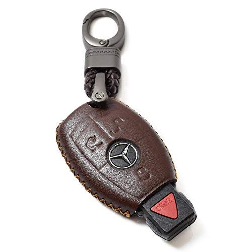 Vitodeco Leather Keyless Entry Remote Control Smart Key Case Cover Compatible with Mercedes Benz (Brown)