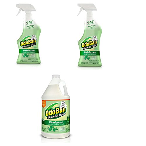 OdoBan Ready-to-Use Disinfectant and Odor Eliminator, Set of 3, 2 Spray Bottles, 32 Ounces Each and 1 Gallon Concentrate, Original Eucalyptus Scent