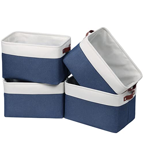 Image of Univivi 4PC Large Storage Baskets Foldable Fabric Storage Bins for Closet Shelf for Organizing Blue Storage Baskets with Handles|Hard Bottom (15”X10.5”X9.5”)