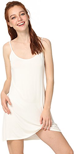 Gys Bamboo Full Slip For Women Under Dress Adjustable Spaghetti Strap Chemise Lingerie Cami Mini Dress, White, X-Large #TOP13