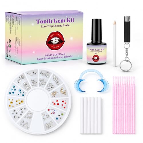 Tooth Gem Kit Komplett-Set 120 Funkelnde Zahnschmuck Steine mit UV-Lampe & Kleber DIY Zahnschmuck Set Für Zuhause Auch für Nagelkunst & Handy Deko für Party Cosplay Geschenkidee für Frauen
