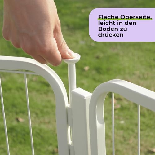 SunsGrove 8-teilig Welpenauslauf 80cm Hoch, Rutschfester Hundestall für drinnen mit 1 Türen, Anti-Rost Hundezaun, Automatische Verriegelung, Weiß