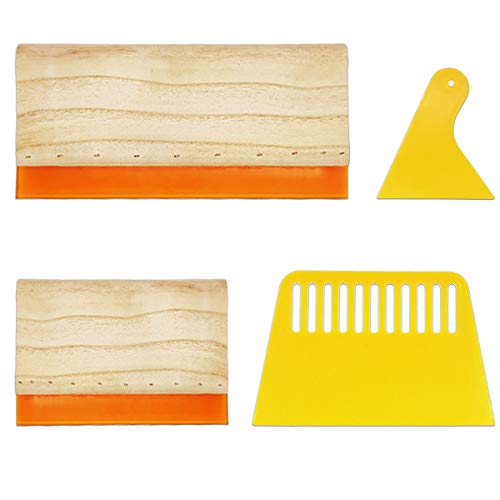 Worown 4 Pieces 4 Sizes Screen Printing Squeegee, 2 Sizes 75 Durometer Wooden Ink Scraper (9.4 and 5.9 inch), 2 Sizes Plastic Ink Scraper (6.8 and 3.3 inch), Screen Ink Scraper for Screen Printing