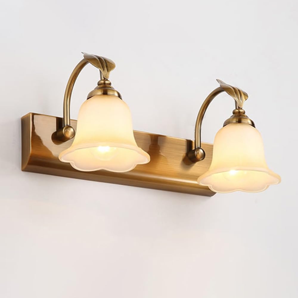 Applique da Parete a LED con 2 Fiori in Vetro Bronzo Antico, Lampada da Bagno Vintage di metà secolo sopra Lo Specchio, E14 in Metallo retrò Francese cablato per corridoio della ca