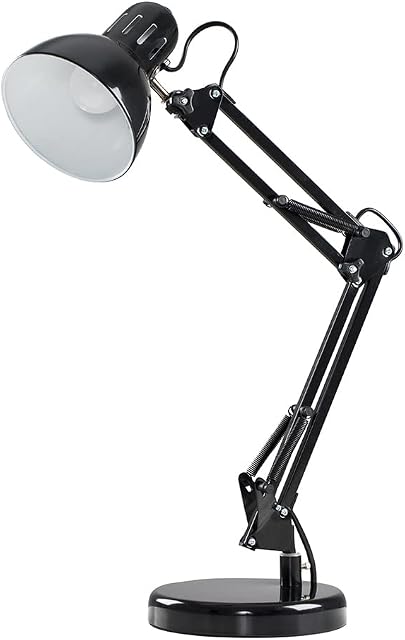 MiniSun Retro Designer Style Adjustable Black Metal Bedside Desk Table Lamp - Complete with a 4w LED Golfball Bulb [3000K Warm White]