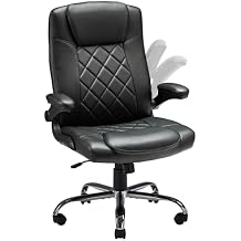 ZZW Executive Office Chair w/Flip-Up Arms Managerial Home Desk Chair w/Lumbar Support Adjustable PU Leather Ergonomic Computer Chair