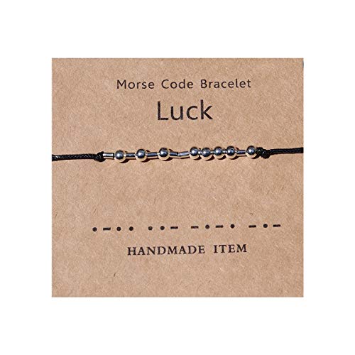 Xuancaomao Secret Message Morse Code Bracelet,Adjustable Handmade Silk Beaded Wrap Bracelet,Funny Friendship Inspirational Jewelry Gifts For Her Mom Daughter Sister Lovers (Luck) #TOP20